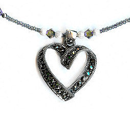 Marcasite Crystal Heart Pearl Necklace - SWCreations
 - 2