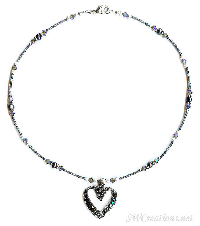 Marcasite Crystal Heart Pearl Necklace - SWCreations
 - 1
