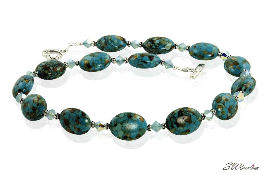 Mosaic Blue Turquoise Crystal Beaded Necklace - SWCreations
