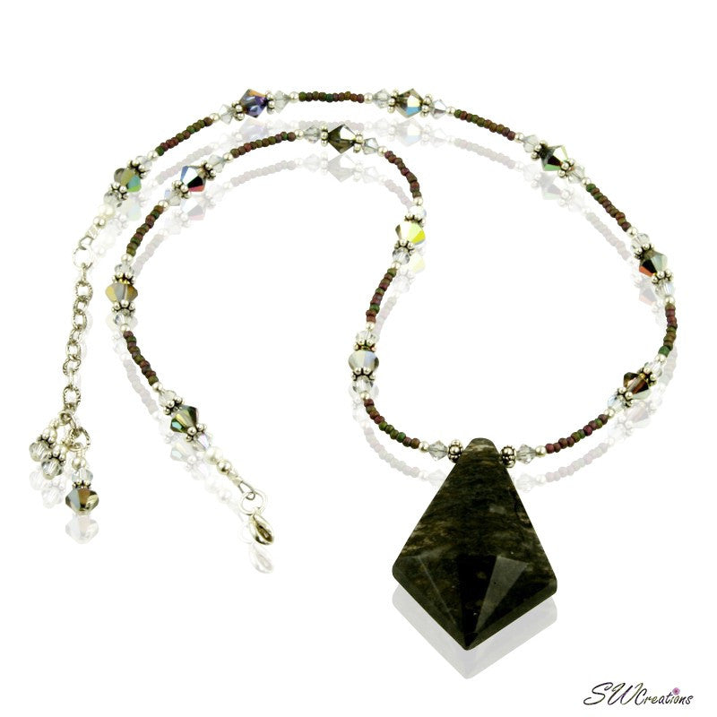 Moss Agate Volcano Crystal Silver Necklace - SWCreations
 - 1