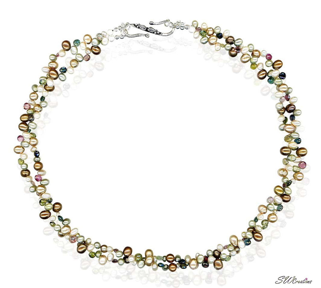 Tourmaline Pearl Silver Beaded Necklace - SWCreations
