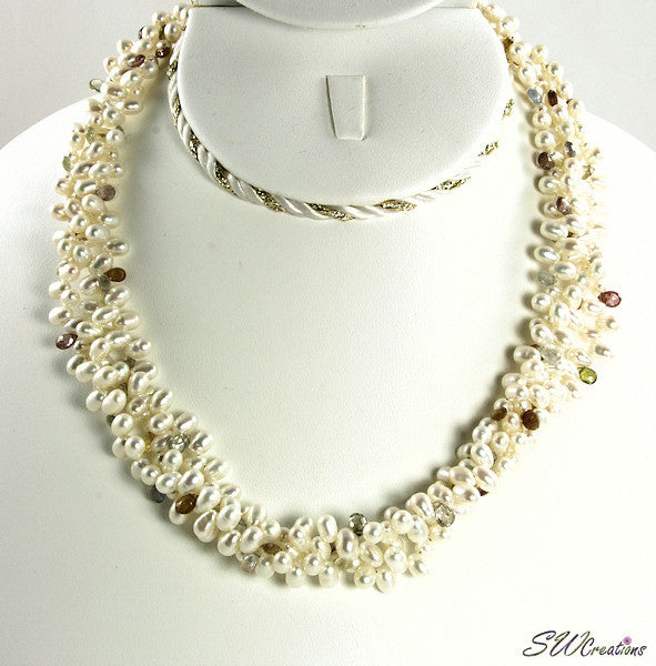 Sapphire Gemstone Pearl Beaded Necklace - SWCreations
