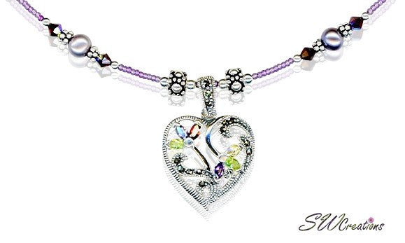 Handmade Siam Purple Marcasite Heart Necklace - SWCreations
 - 1