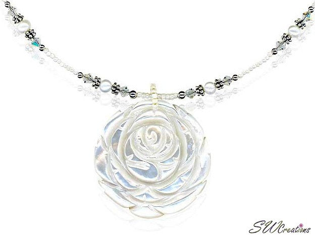 Crystal Pearl Shell Flower Necklace - SWCreations
 - 2