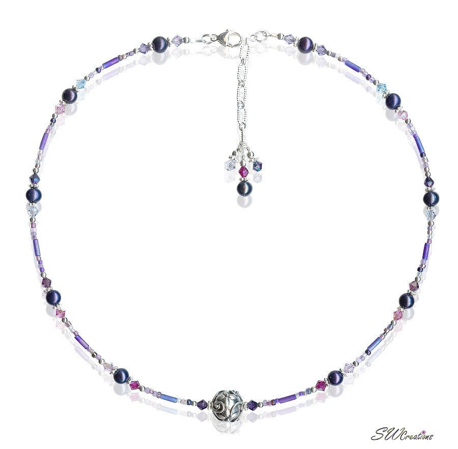 Handmade Purple Crystal Pearl Medley Necklace - SWCreations
