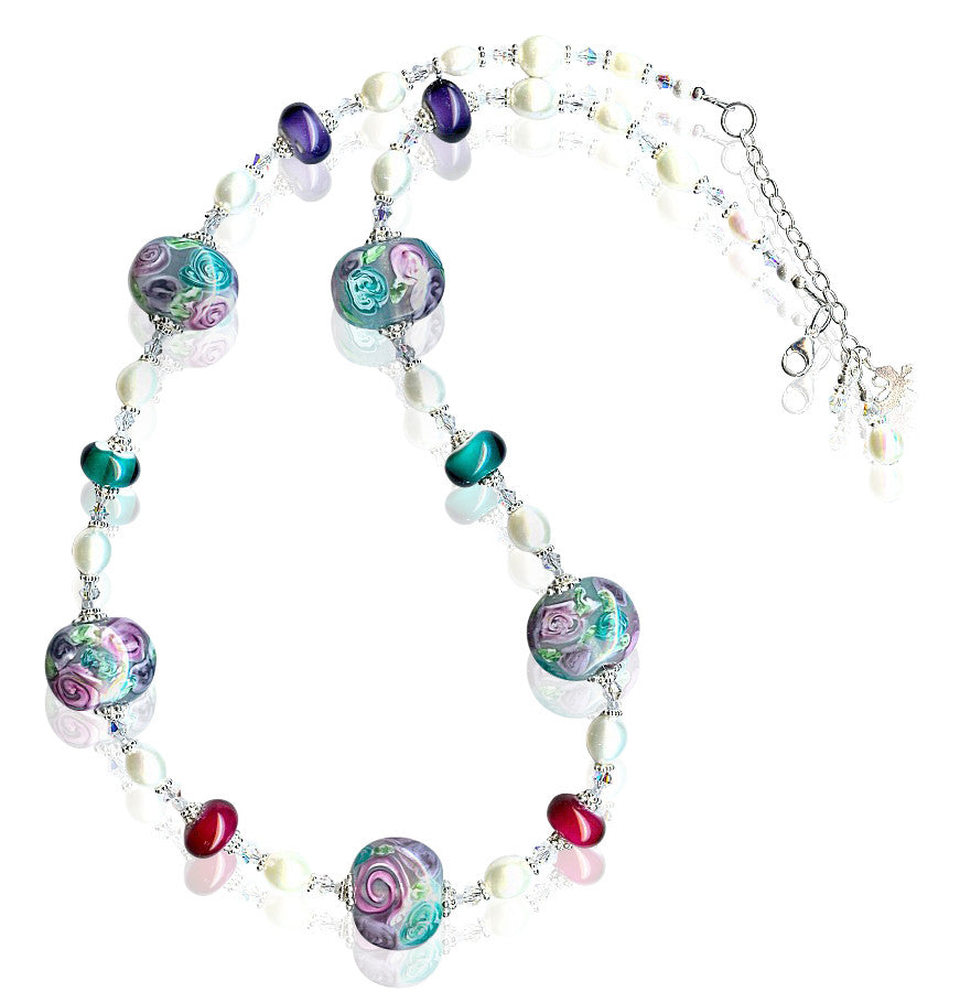 Summer Floral Bouquet Lampwork Glass Necklace - SWCreations
