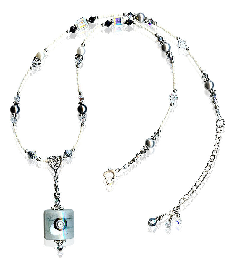 Shades of Grey Crystal Lampwork Glass Necklace - SWCreations
