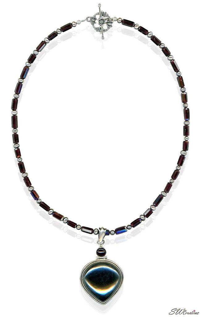 Garnet Gemstone Pearl Beaded Necklace - SWCreations
 - 1