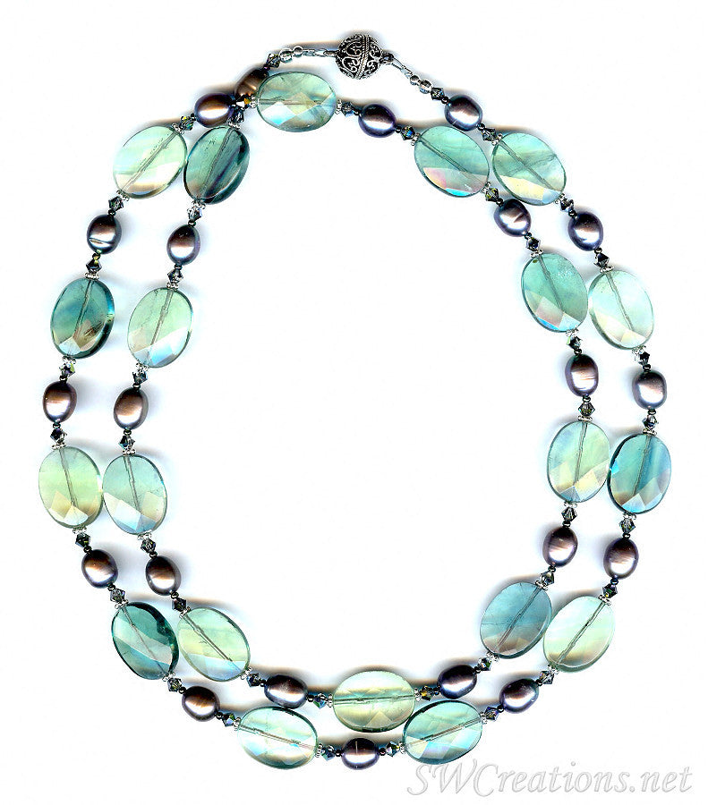 Green Fluorite Pearl Crystal Gemstone Necklace - SWCreations
