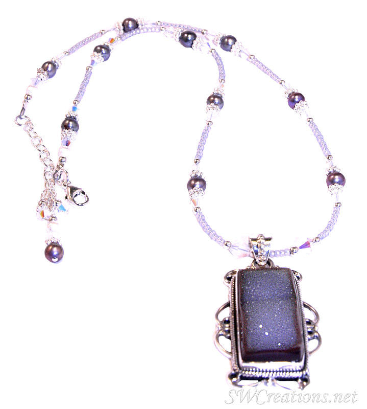 Periwinkle Blue Crystal Pearl Drusy Necklace - SWCreations
