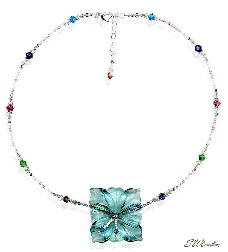 Sea Foam Crystal Hibiscus Flower Necklace - SWCreations
