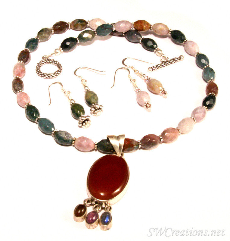 Fancy Jasper Gemstone Silver Necklace Set - SWCreations
