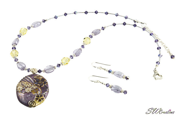CZ Tanzanite Floral Crystal Necklace Set - SWCreations
