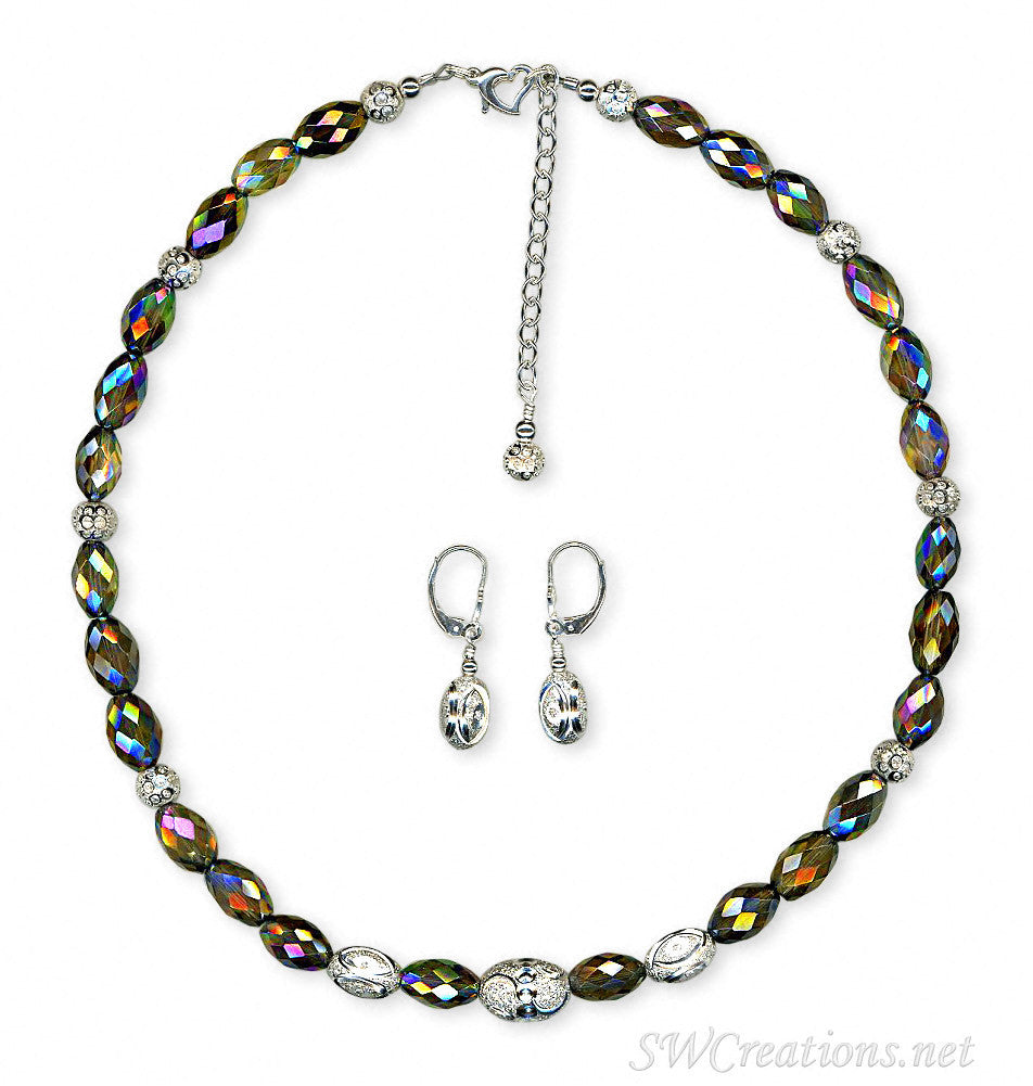 Rutilated Quartz Fancy Diamond Silver Necklace Set - SWCreations
