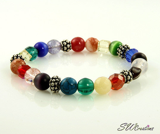 Summer Rainbow Silver Stretch Beaded Bracelets - SWCreations
