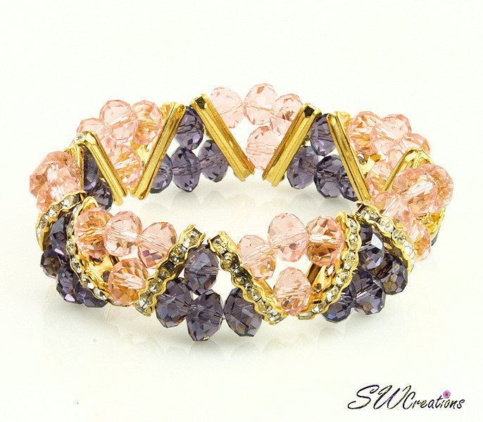 Tanzanite Peach Gold Crystal Double Strand Beaded Bracelets - SWCreations
 - 2