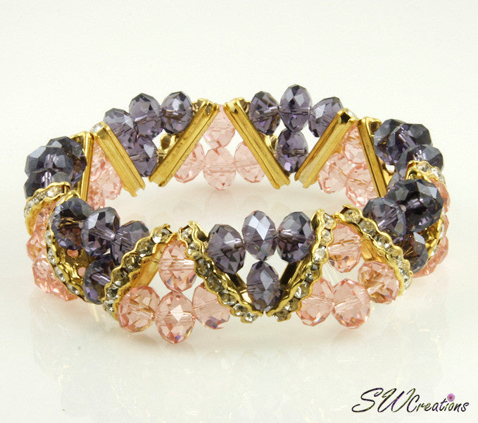 Tanzanite Peach Gold Crystal Double Strand Beaded Bracelets - SWCreations
 - 1