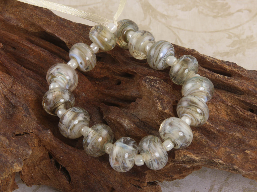 abalone gray lampwork beads