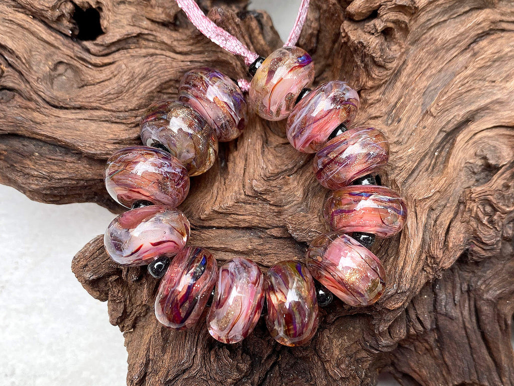 mauve pink lampwork beads