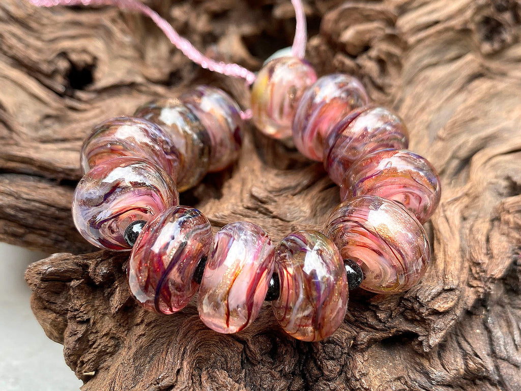 mauve pink lampwork beads