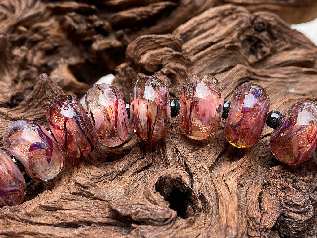 mauve pink lampwork beads