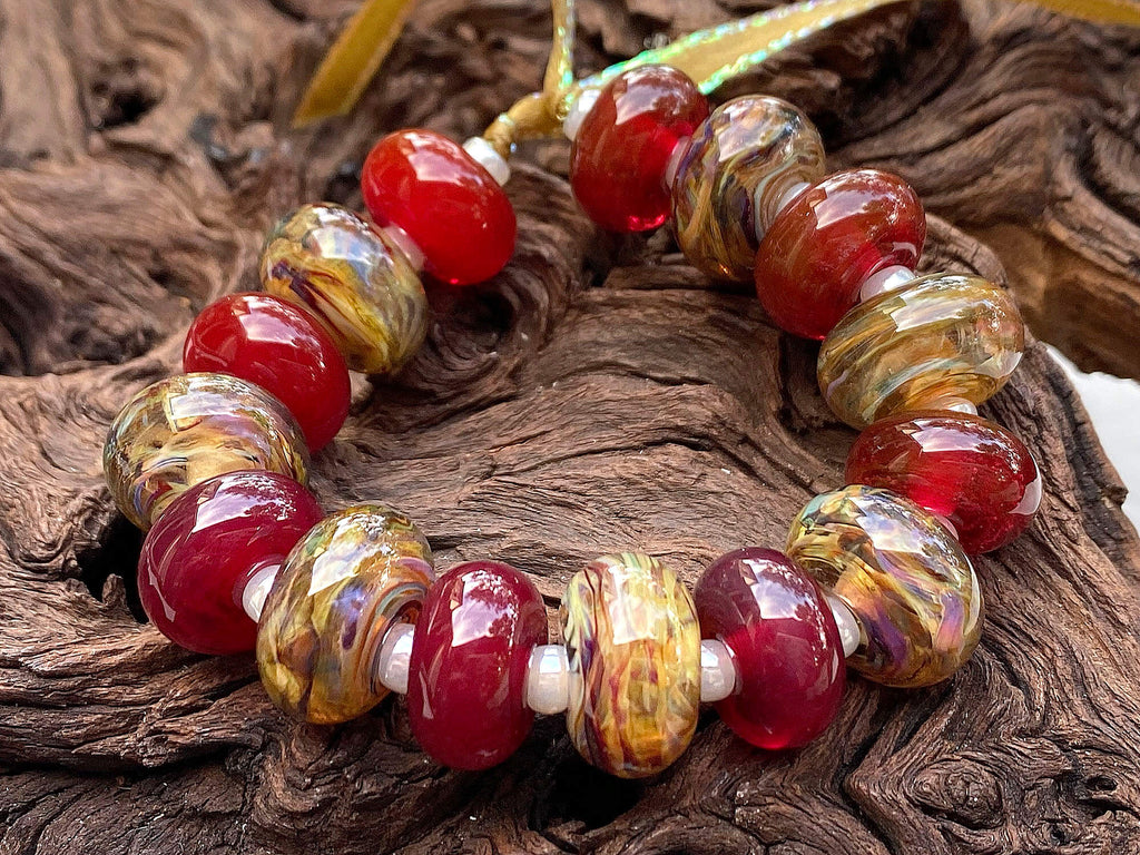 brown & red lampwork beads