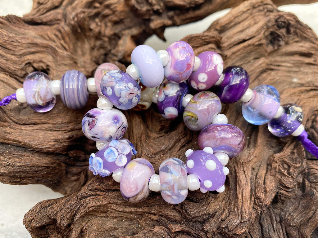 purple mixed lampwork beads