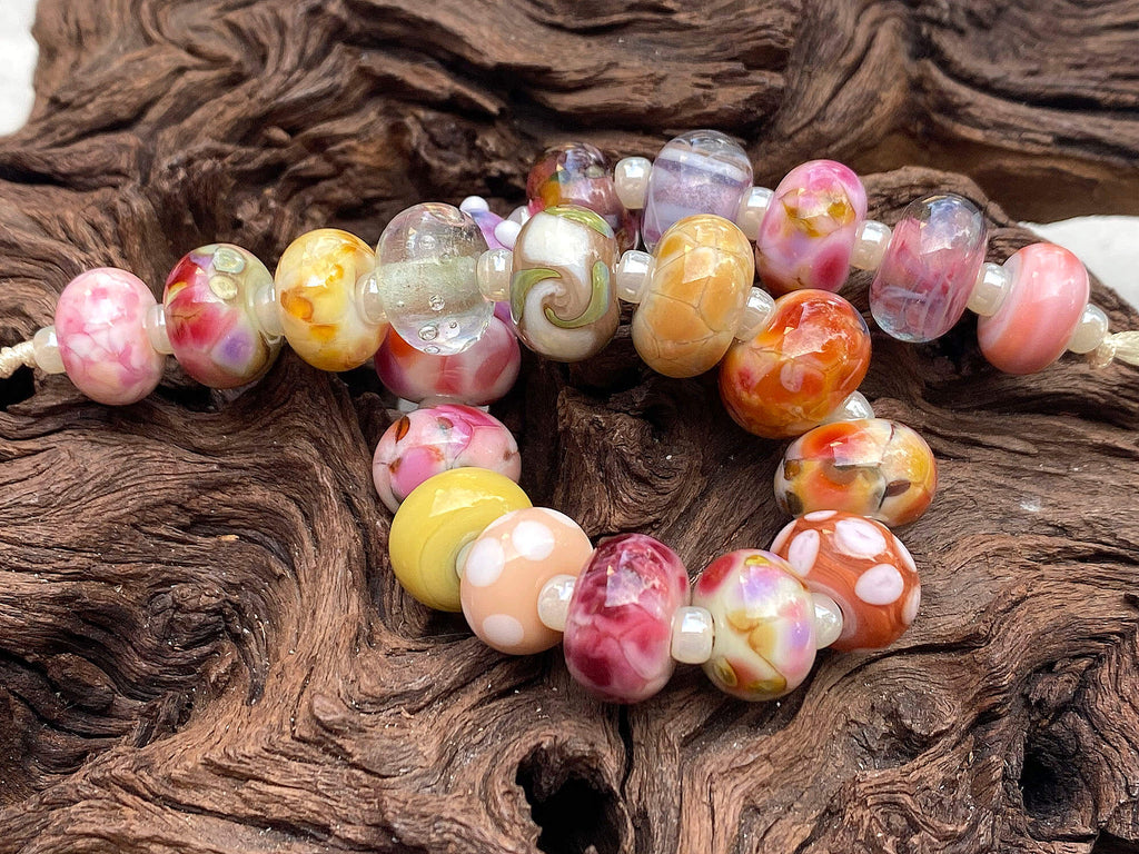 pink lampwork bead set