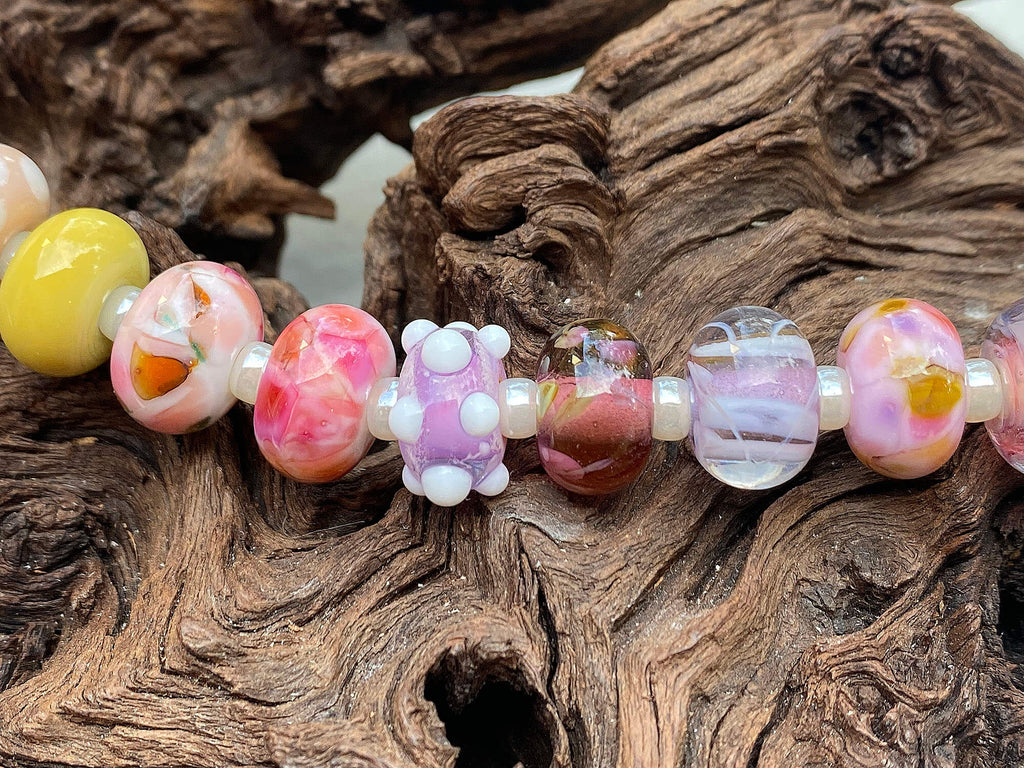 pink lampwork bead set