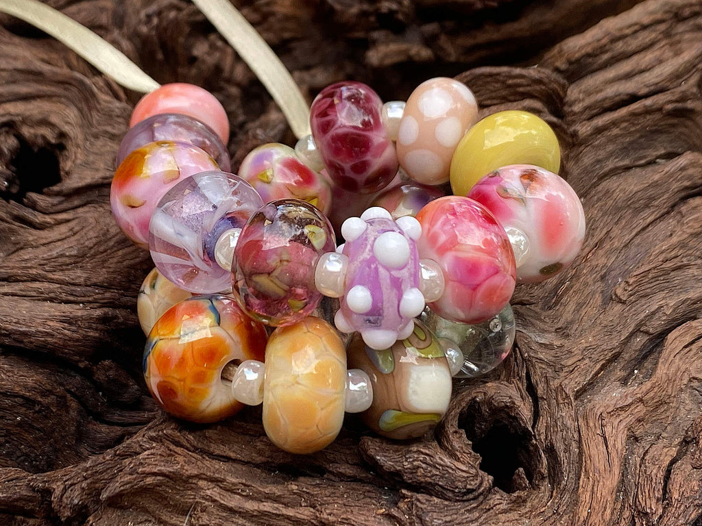 pink lampwork bead set