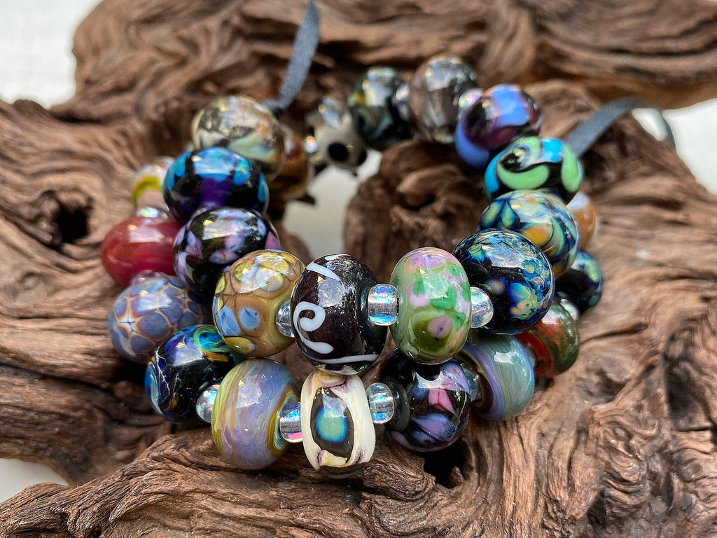 black lampwork bead set