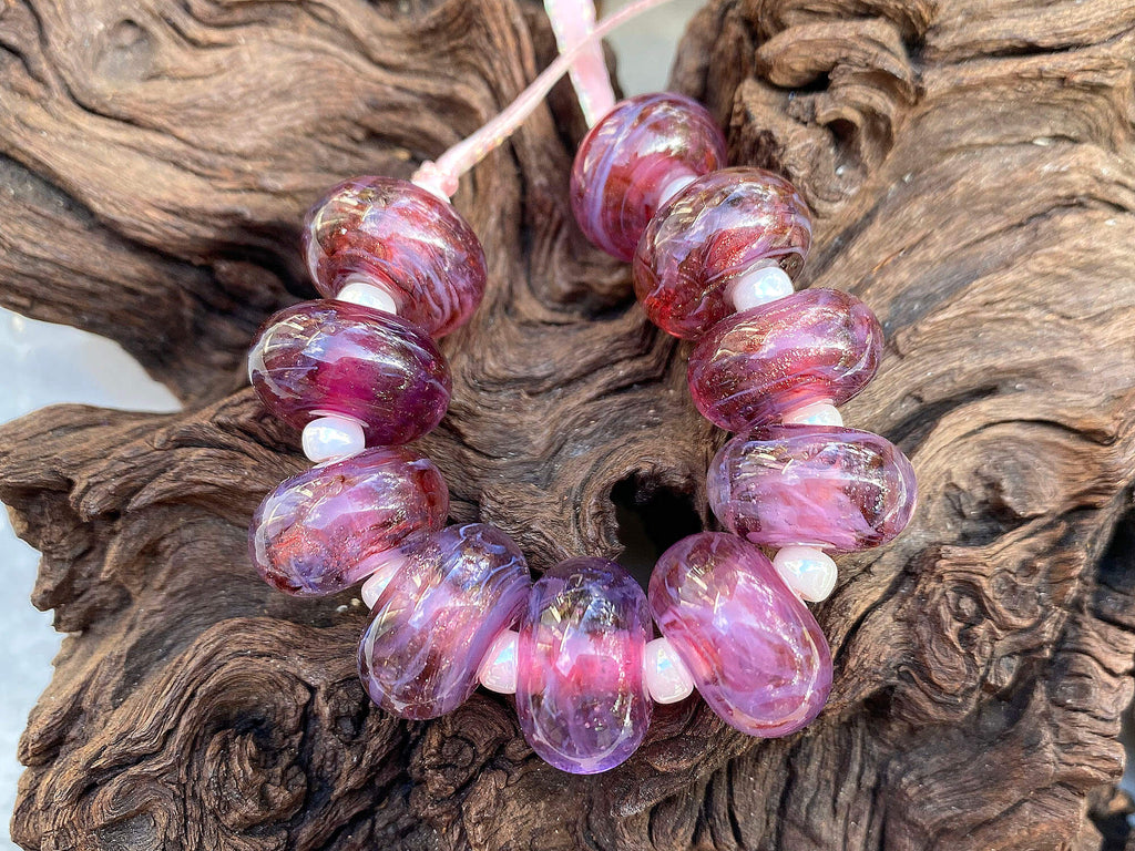 pink lampwork bead set