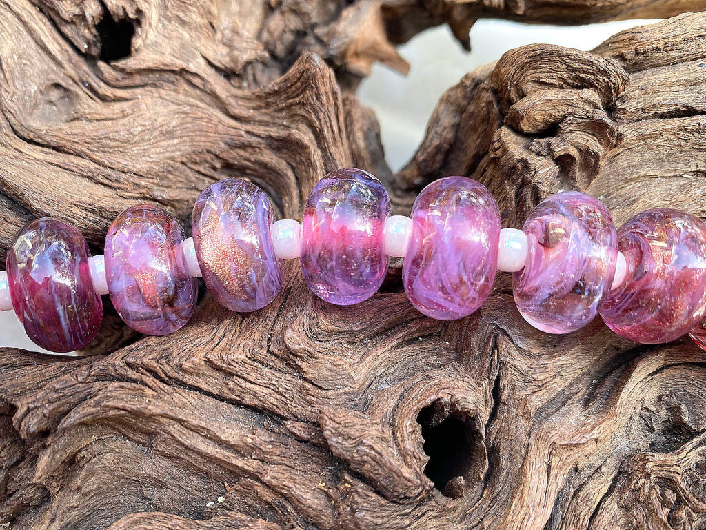 pink lampwork bead set