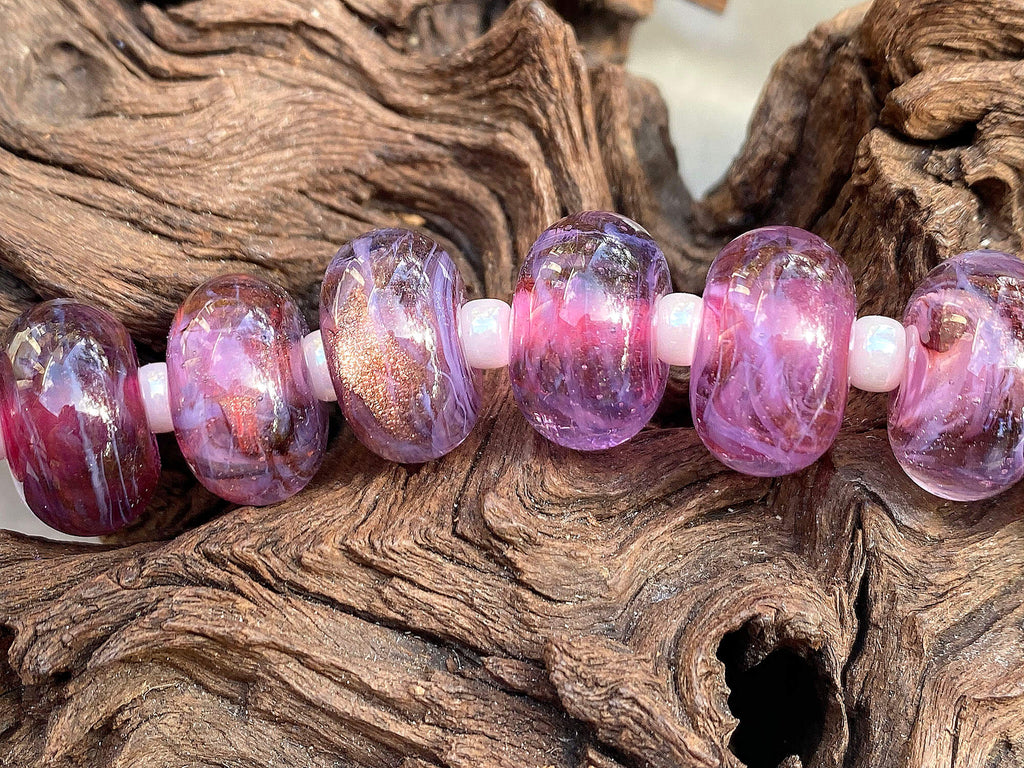 pink lampwork bead set