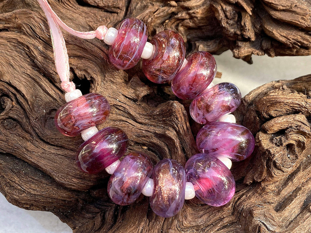 pink lampwork bead set