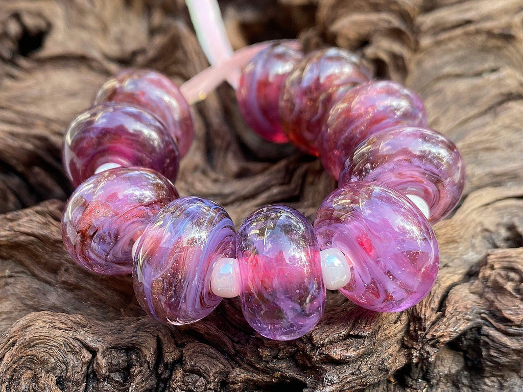 pink lampwork bead set