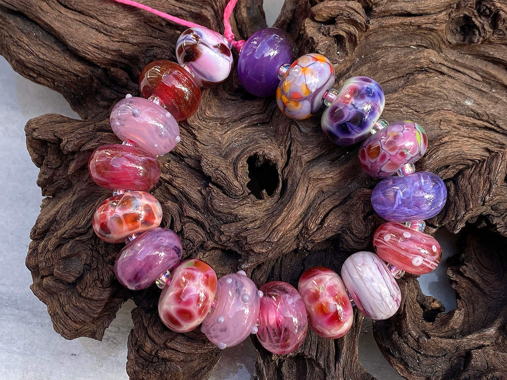 pink purple lampwork beads