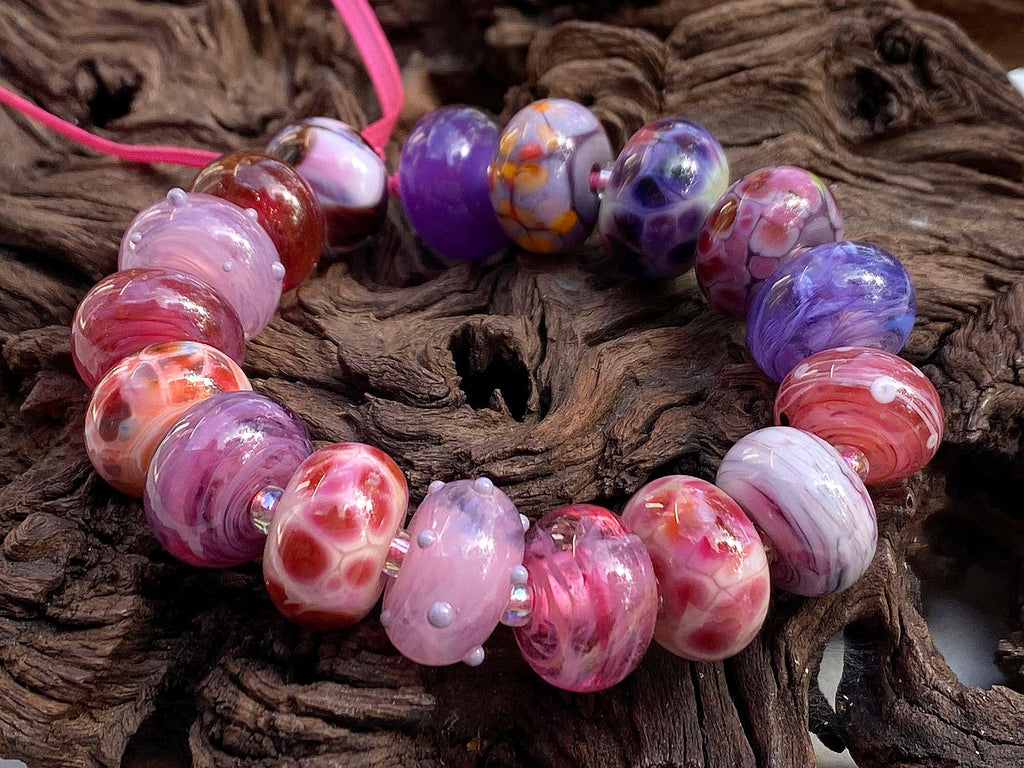 pink purple lampwork beads