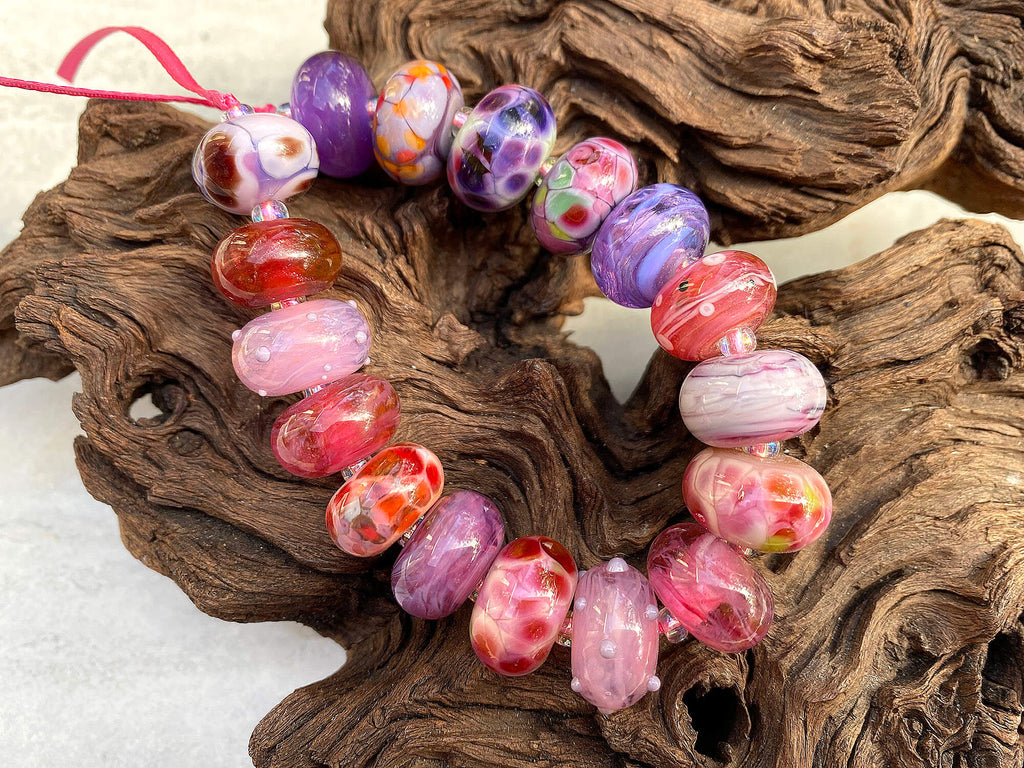 pink purple lampwork beads