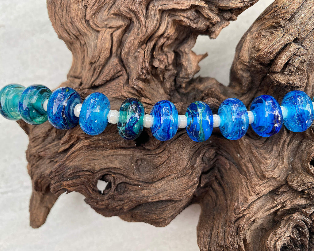 blue lampwork bead set