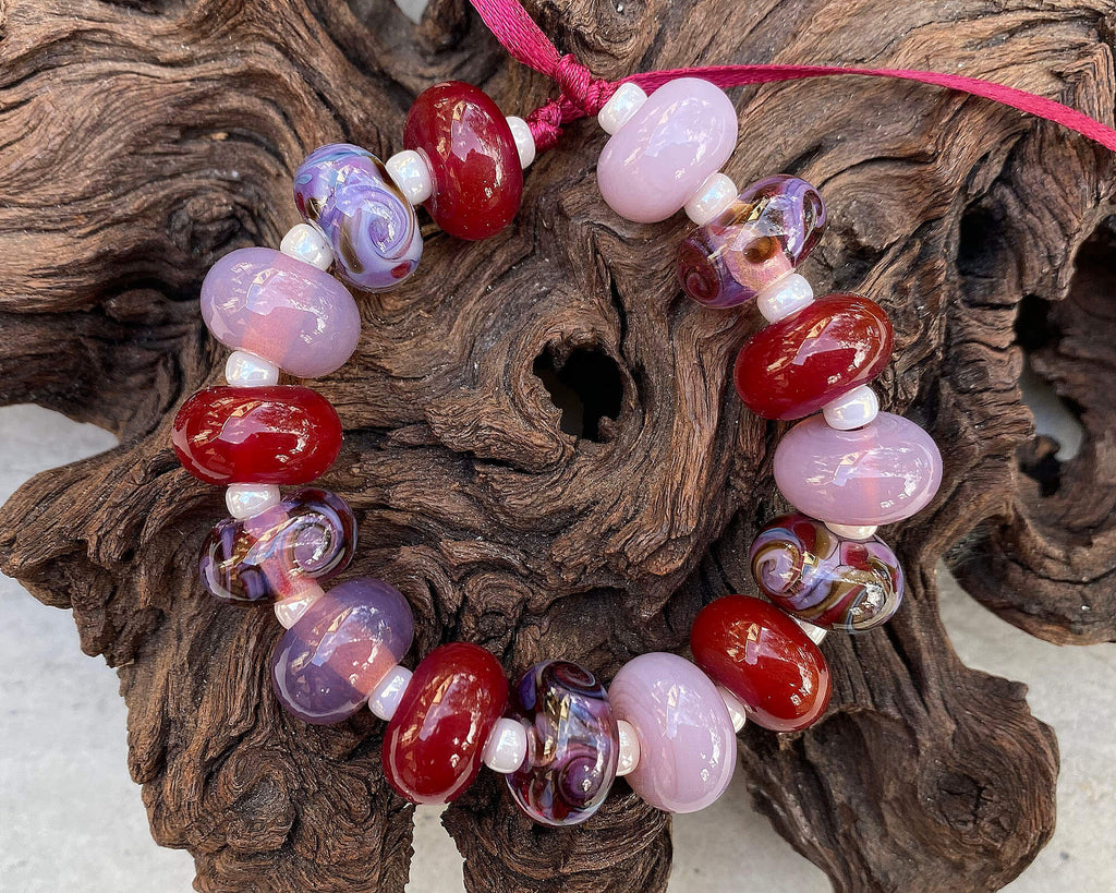 red purple lampwork beads