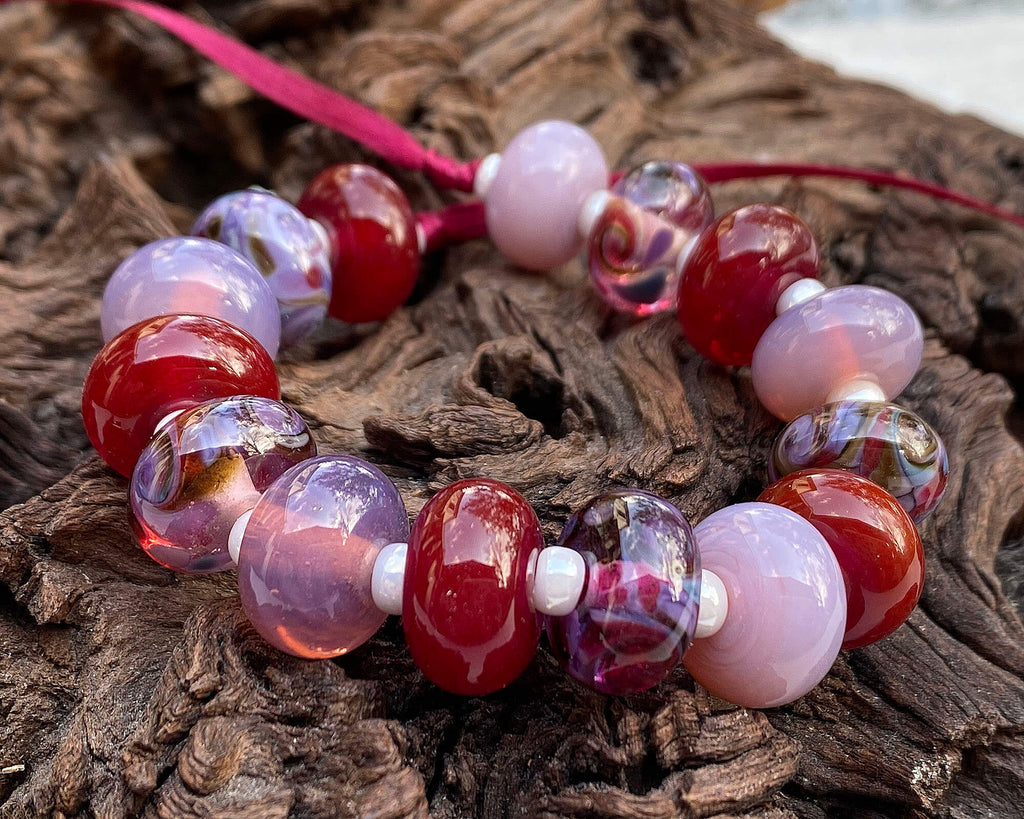 red purple lampwork beads