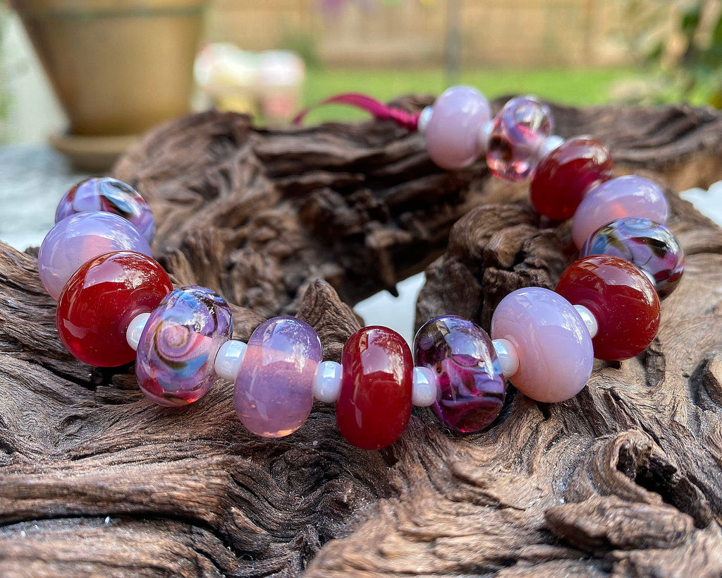 red purple lampwork beads