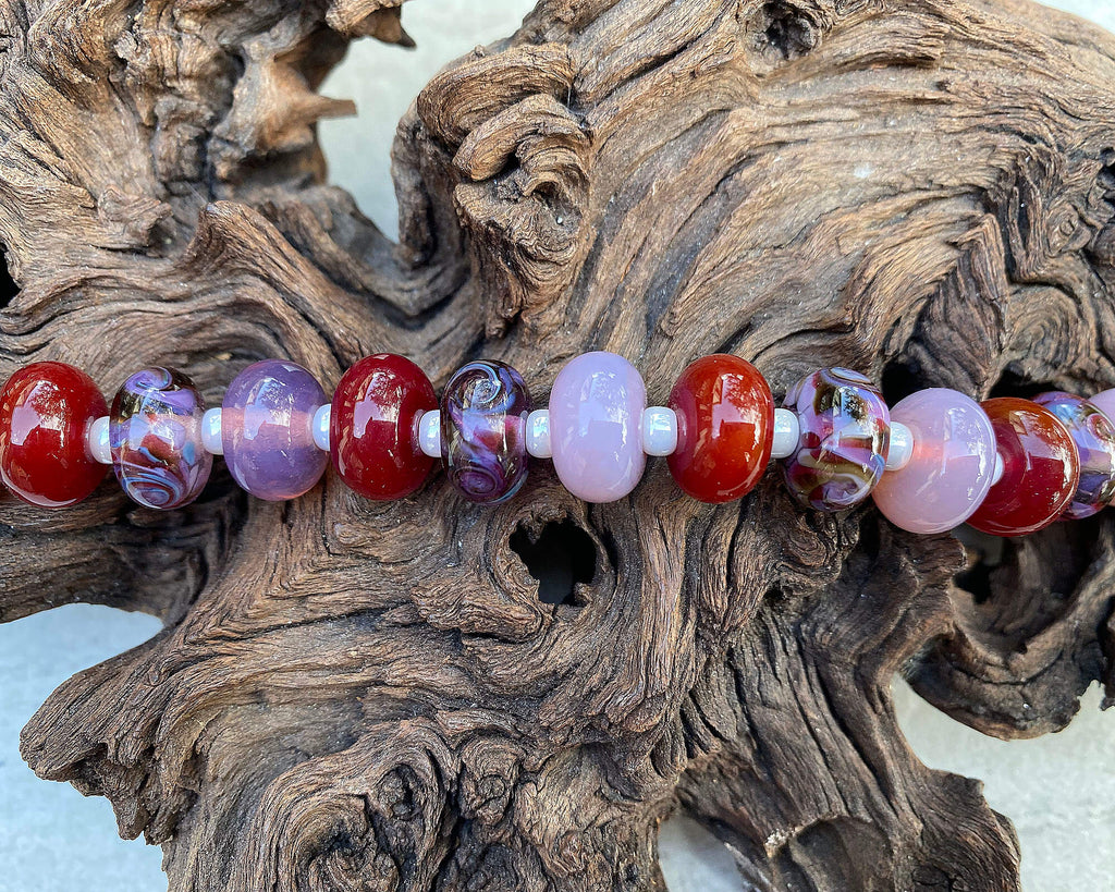 red purple lampwork beads
