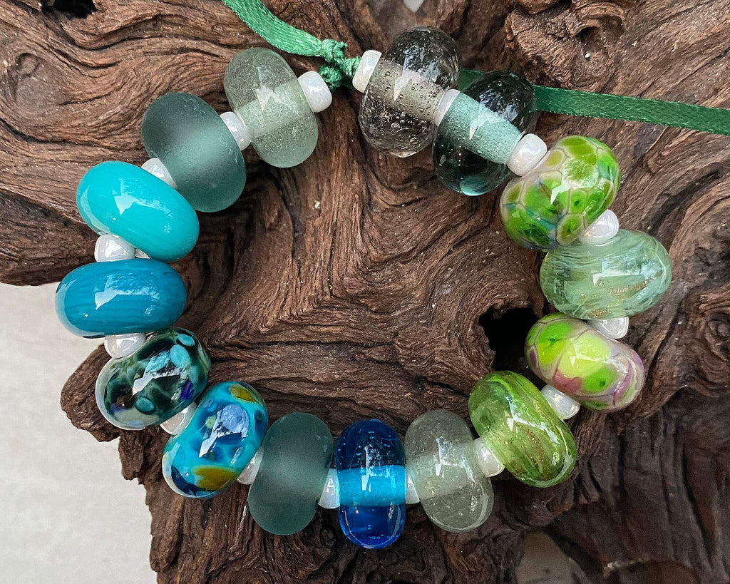 blue green lampwork beads