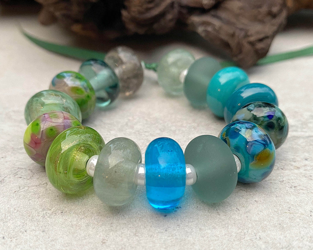 blue green lampwork beads