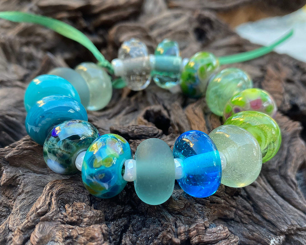 blue green lampwork beads