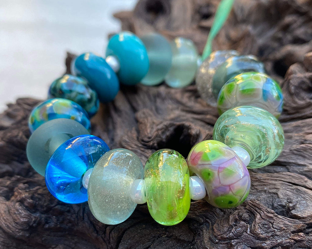 blue green lampwork beads