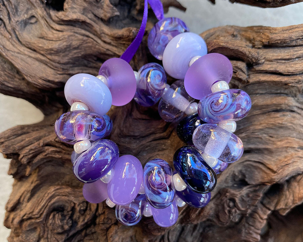 purple lampwork bead set