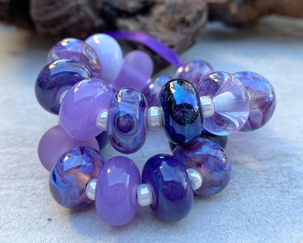 purple lampwork bead set